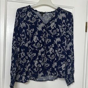 Navy Blue Floral Women's Top